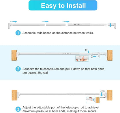 White Closet Rods For Hanging Clothes, 41-126 In heavy duty tension rod | - Image 8