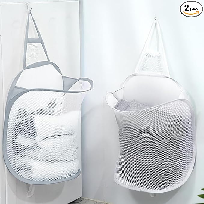 2-Pack Collapsible Wall-Mounted Mesh Laundry Hamper – No-Drill Hanging Dirty by MIXNEX