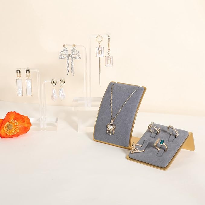 GemeShou Grey Necklace display stand, Velvet Jewelry necklace display holder - Image 9