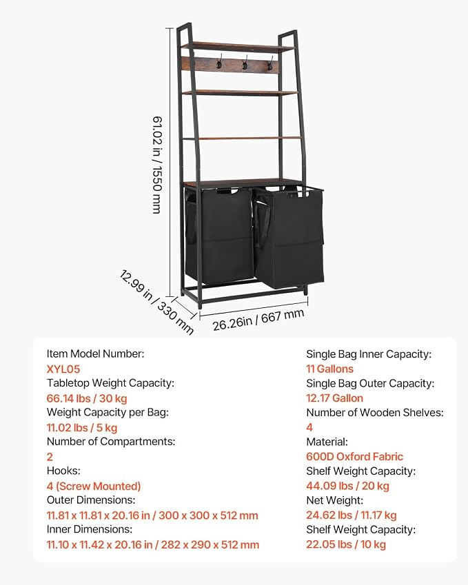 VEVOR 4 Tiers Laundry Sorter, Tall Laundry Hamper - Image 7