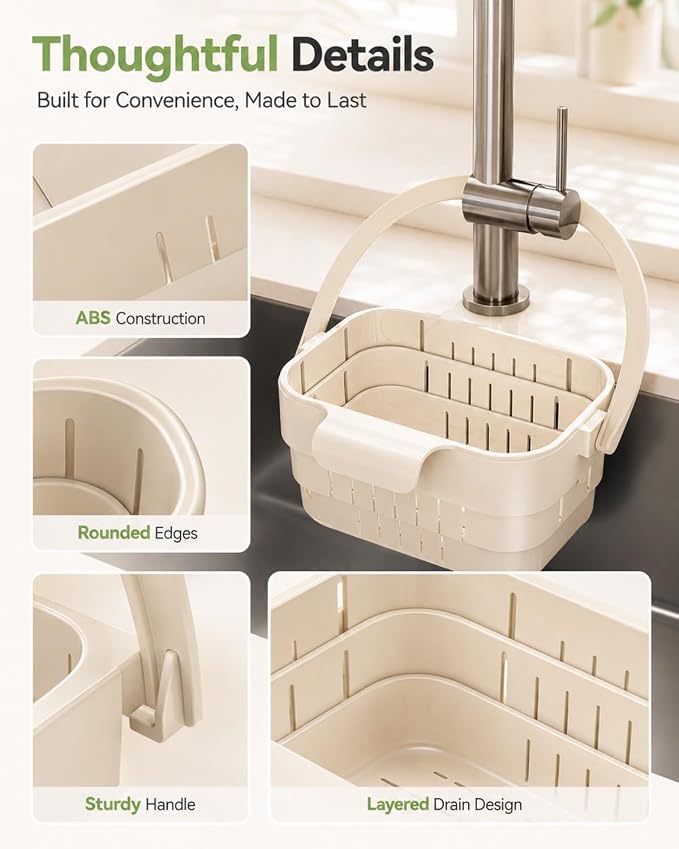 2-in-1 Foldable Sink Colander Hanging Kitchen Drain Basket Collapsible Faucet - Image 4