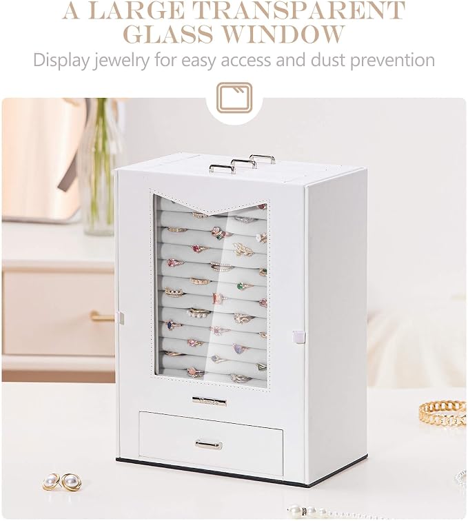 Homde Jewelry Organizer with Transparent Window Necklace Hooks Gift - Image 2