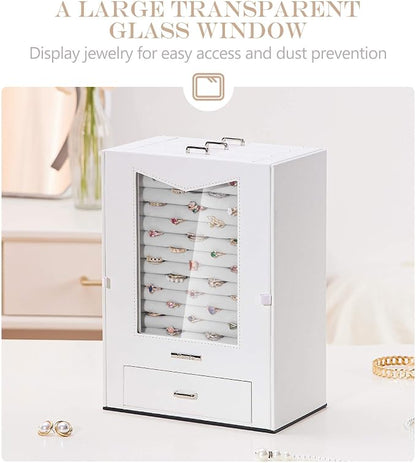 Homde Jewelry Organizer with Transparent Window Necklace Hooks Gift - Image 2