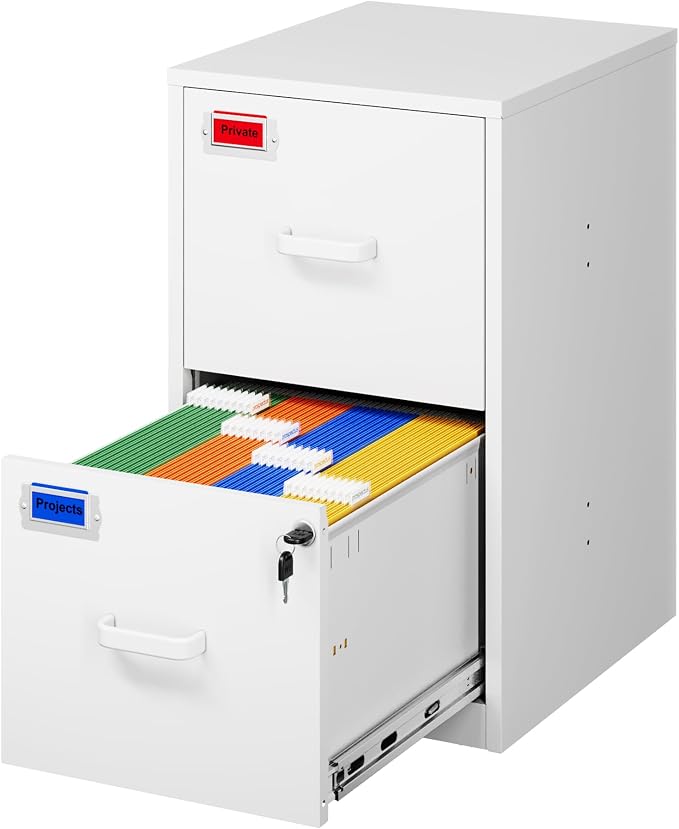 2 Drawer File Cabinet with Lock, 25.4" High Vertical Filing Cabinet, 17.7" Deep by PEUKC