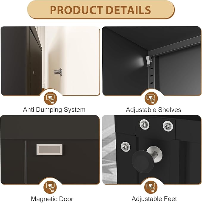 Tall Metal Narrow Bathroom Storage Cabinet 67" H, Tall Black Pantry Cabinets - Image 4