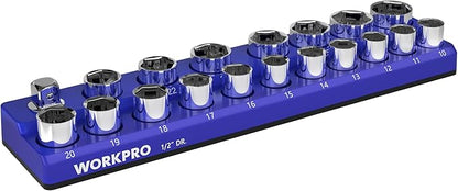 WORKPRO Magnetic Socket Organizer, 1/2-Inch Metric Socket Holder, Socket Trays by WORKPRO