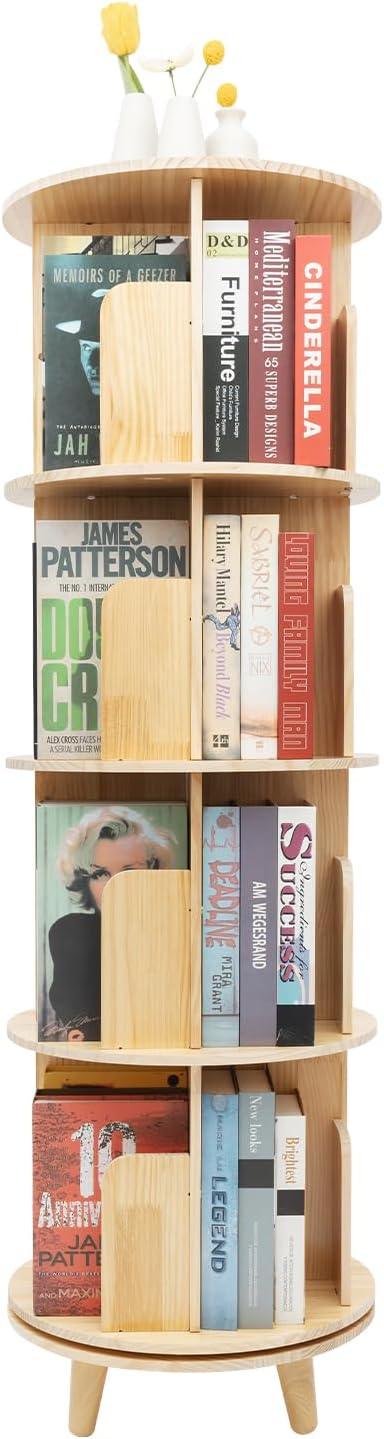 Rotating Bookshelf, Revolving Bookcase, Stackable Bookshelf Organizer, Swivel by HAPPCUCOE