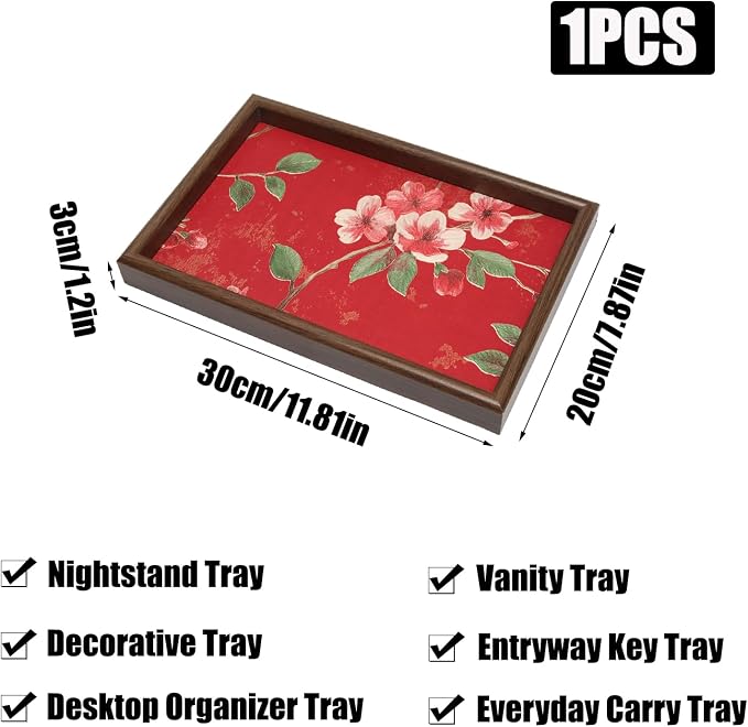 Wooden Valet Tray with Floral Base, EDC Catch All Tray Nightstand Entryway - Image 2