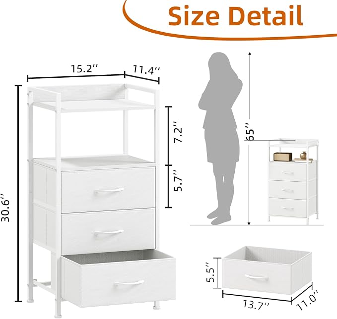 Somdot Nightstand with 3 Drawers, Fabric Dresser - Image 3