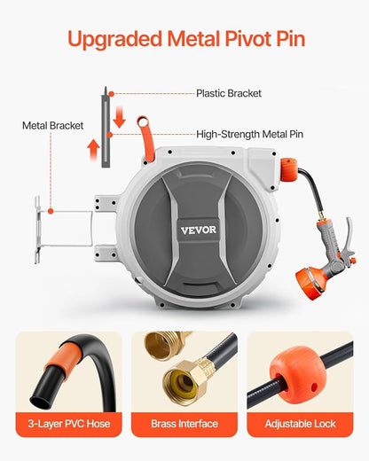 VEVOR Retractable Garden Hose Reel, 5/8 Inch x 100 ft Wall Mounted Hose Reel - Image 5