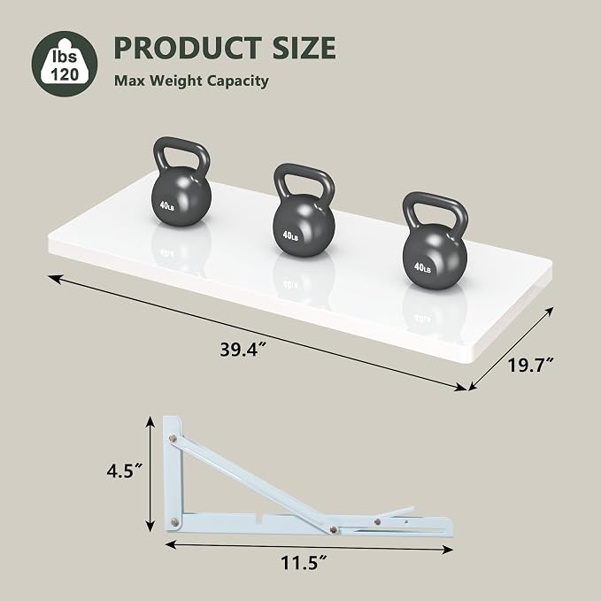 Clikuutory Wall Mounted High Gloss Folding Table 39.4" L x 19.7" W, Laundry - Image 2