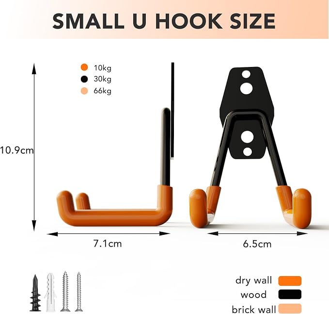 Skateboard Hooks 2-Pack Small Utility Heavy Duty Holder Garage Storage Wall - Image 2