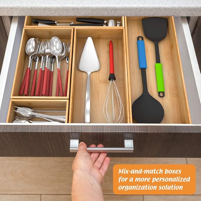 Bamboo Kitchen Drawer Organizer, Wooden Storage Box - Image 2
