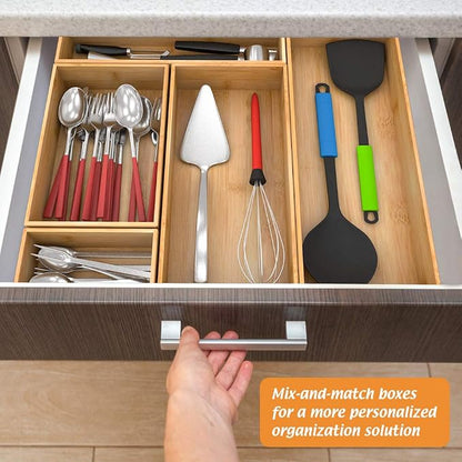 Bamboo Kitchen Drawer Organizer, Wooden Storage Box - Image 2