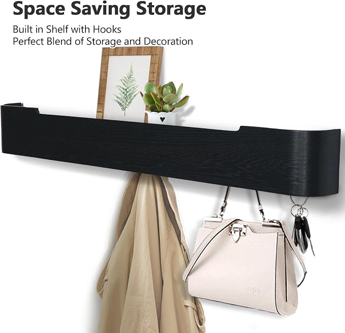 Coat Rack Wall Mount with Hidden Hooks Modern Key Holder Wood Entryway Hook - Image 2