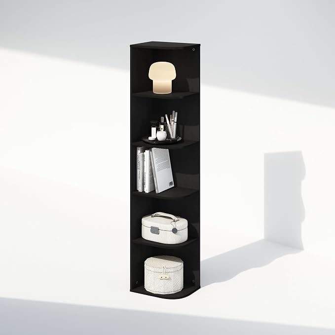 Furinno Reed Corner Shelf, 5-Tier Corner Bookshelf, Book Shelf, Corner Shelves - Image 5