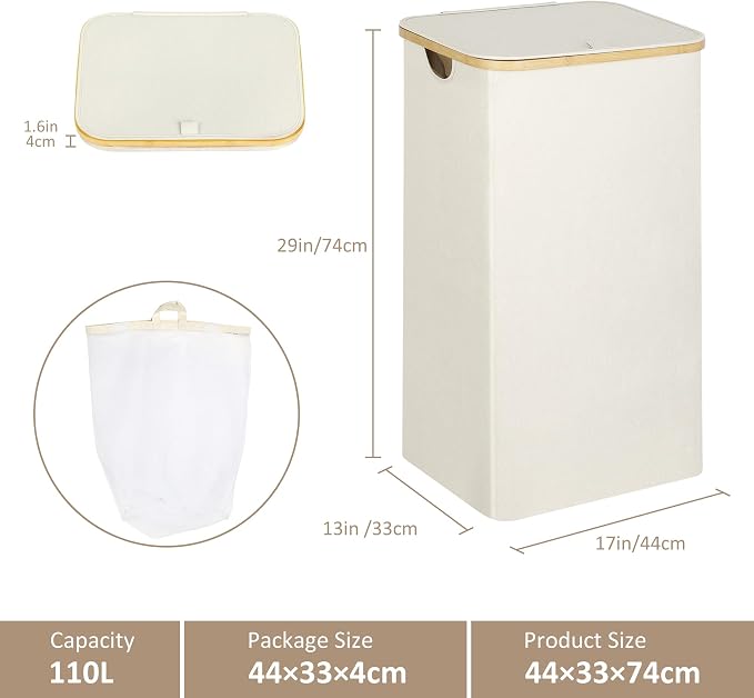 iEGrow Laundry Basket with Lid, 110L Large Laundry Hamper with Handle and Lid - Image 2