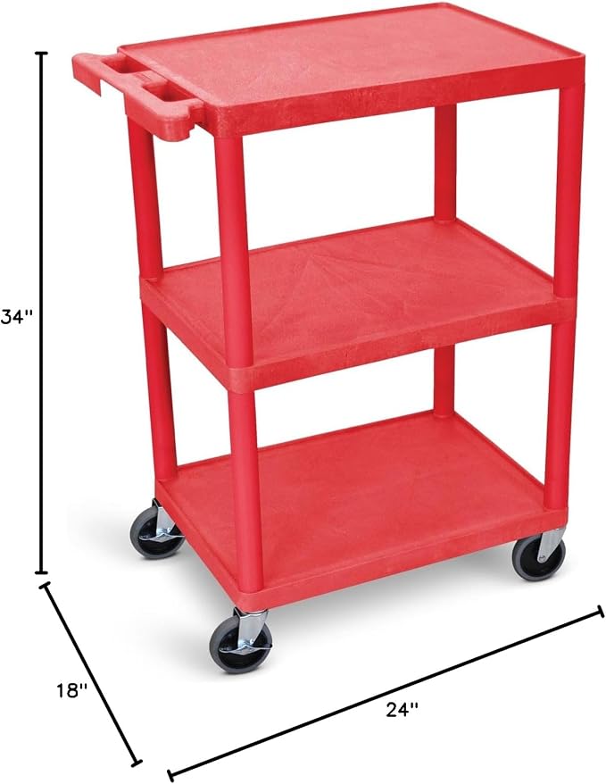 Luxor HE34 Utility Cart 3 Shelves Structural Foam Plastic - Image 2
