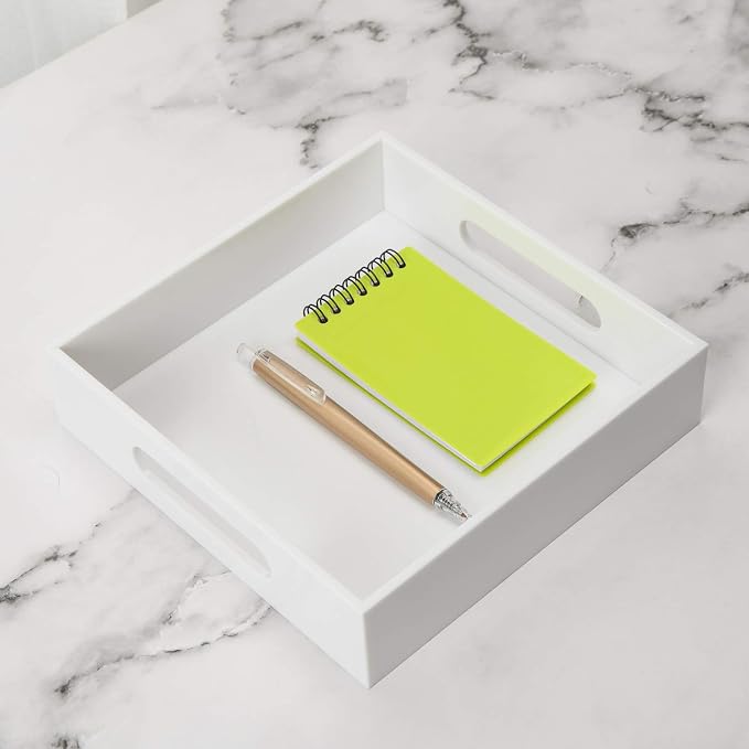 White Sturdy Acrylic Tray with Handles-8x8 Inch- Countertop Organizer Tray - Image 6