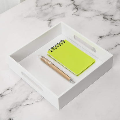 White Sturdy Acrylic Tray with Handles-8x8 Inch- Countertop Organizer Tray - Image 6