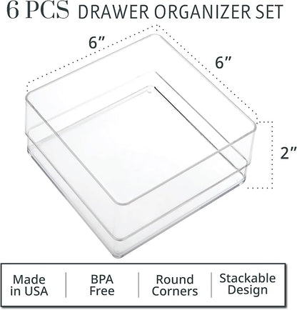 STORi SimpleSort 6-Piece Stackable Clear Drawer Organizer Set | 6" x 6" x 2" - Image 2