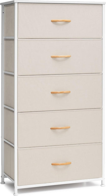 Tall Dresser, Wide Vertical Fabric Storage Organizer, 5 Drawers | Sturdy Steel by CrestliveProducts