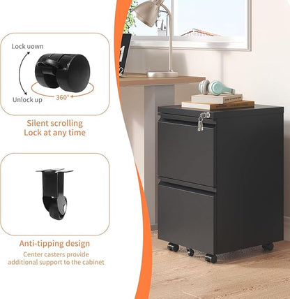 Guizeeopo 2 Drawer Locking File Cabinet, Fully Assembled Heavy-Duty Metal - Image 7