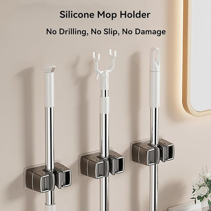 4 Pack Heavy Duty Mop Holder Wall Mount, Strong Adhesive Hanger - Image 7
