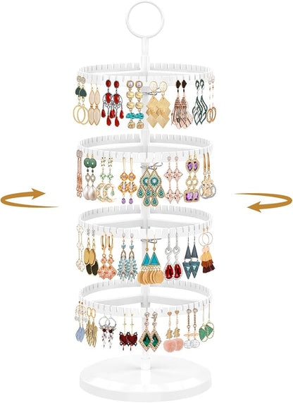 MODOWEY Rotating Earring Holder Organizer Adjustable Display, 4 Tiers White | by MODOWEY