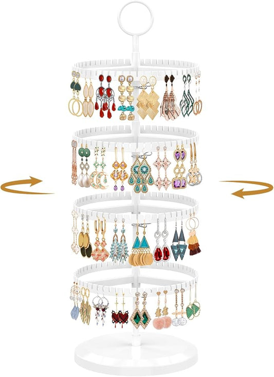 MODOWEY Rotating Earring Holder Organizer Adjustable Display, 4 Tiers White | by MODOWEY