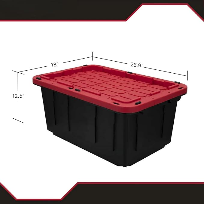 Black and Red Storage Bin, 17 Gallon Plastic Storage Container - Image 3