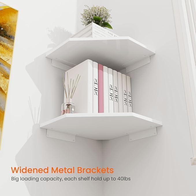Corner Shelf Wall Mount, Cable Box, 2 Tier Wood Hanging Storage Shelf - Image 4