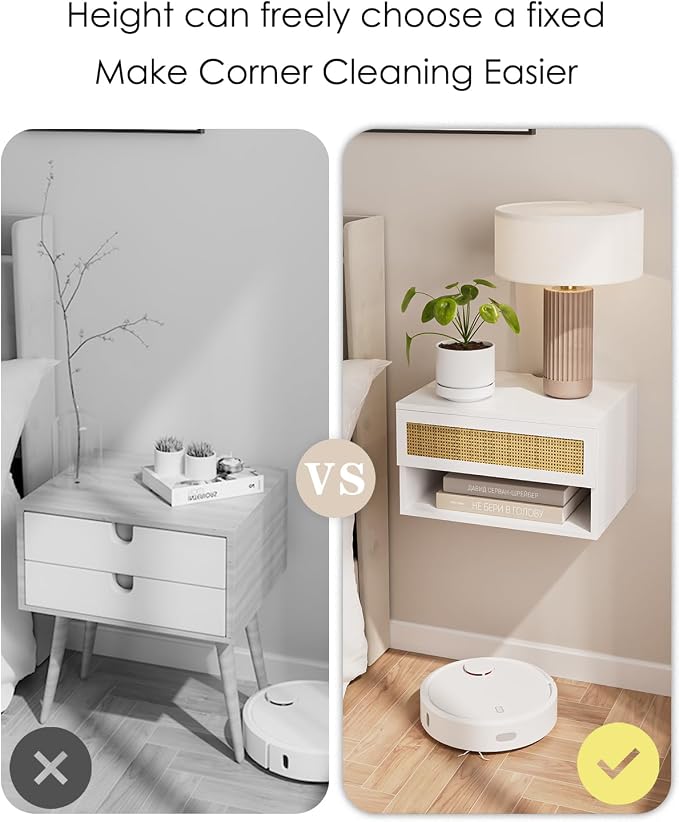 Small Modern Nightstand with Drawer, Floating Shelves - Image 6