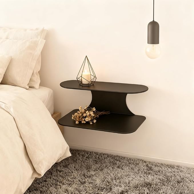 Simple Metal Floating Nightstands Set of 2, Wall Mounted Black Bedside Shelf - Image 9