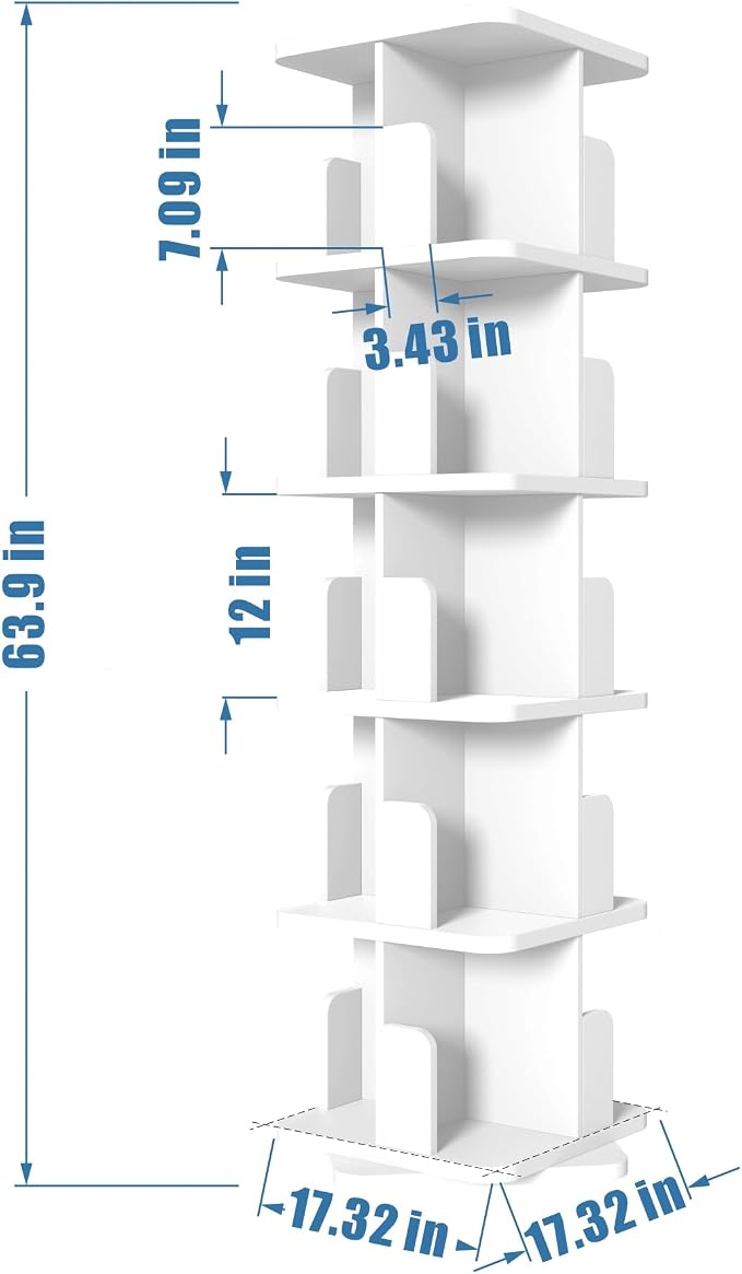 MHOM White Rotating Bookshelf, 360 Display 5 Tier Rotating Bookshelf Tower - Image 2