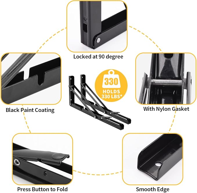 YUMORE Folding Shelf Bracket Heavy Duty, 12 Inch Collapsible Shelf Bracket - Image 4