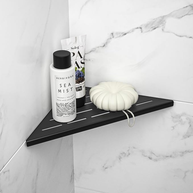 Corner Shower Shelf 10" Matte Black 304 Stainless Steel Slot Design Recessed by Bernkot