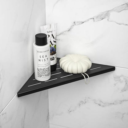 Corner Shower Shelf 10" Matte Black 304 Stainless Steel Slot Design Recessed by Bernkot