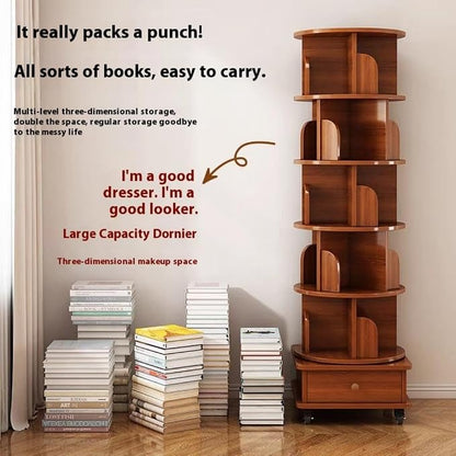 Rotating 360° Corner Bookshelf, 6-Tier Wood Bookcase - Image 4