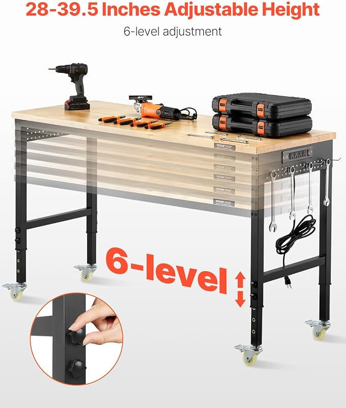 VEVOR Adjustable Workbench, 60 Inch Work Bench - Image 3