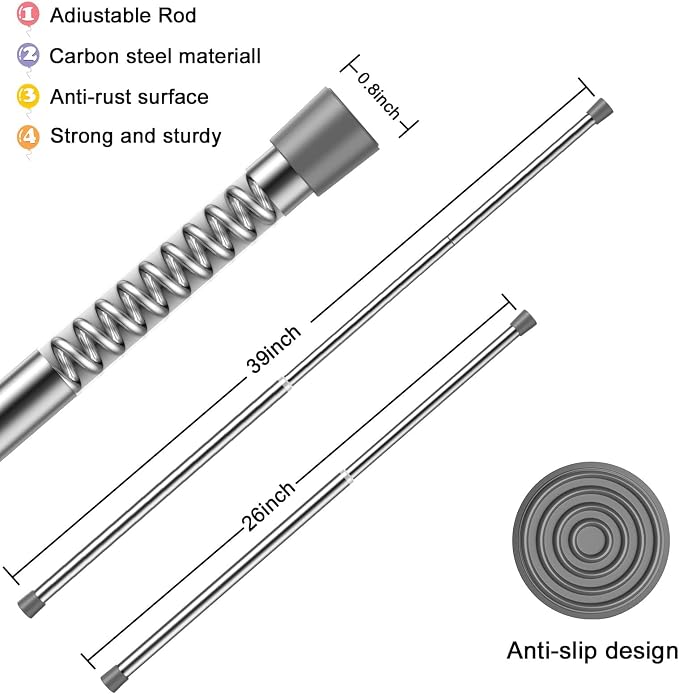 AIZESI Spring Tension Rods Adjustable Tension Curtain Rod Small Tension Rod No - Image 5