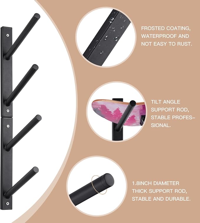 BiJun Skateboard Wall Mount, Snowboard Wall Mount Display, Horizontal Ski Wall - Image 6