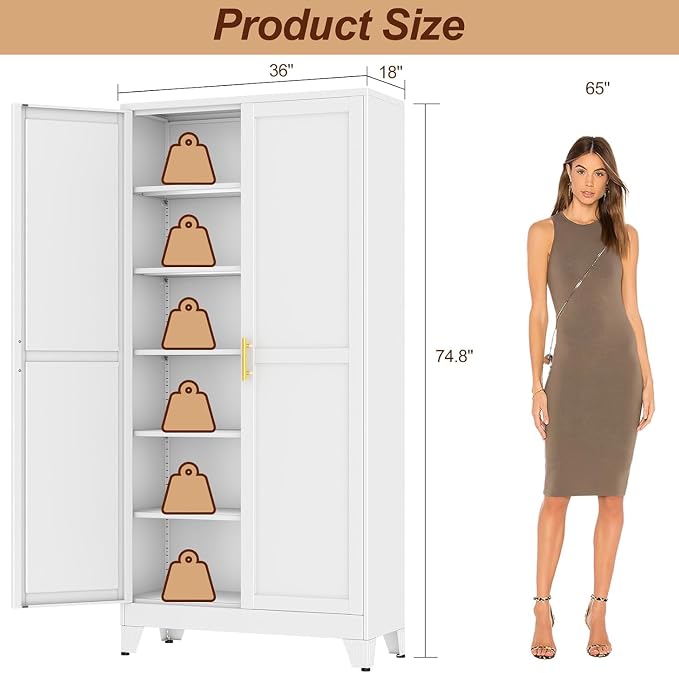 75" White Tall Metal Storage Cabinet - Image 3