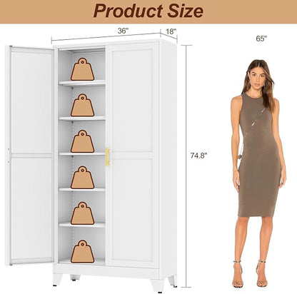 75" White Tall Metal Storage Cabinet - Image 3