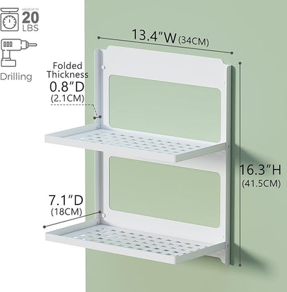 2-Tier Folding Metal Wall Shelf | Wall Mounted Stackable Floating Shelves | - Image 2