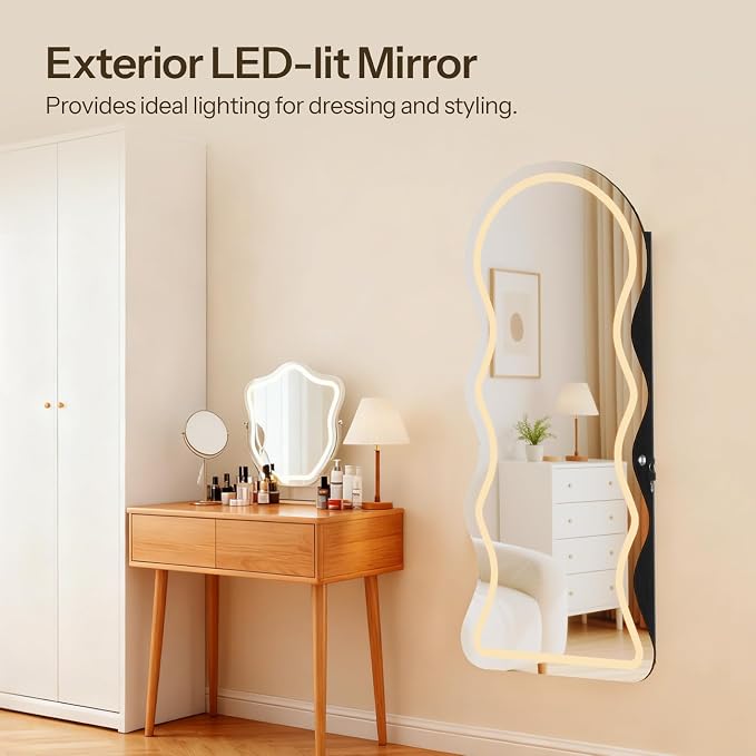 HOOBRO LED Mirror Jewelry Cabinet, Wall/Door Mounted Jewelry Organizer - Image 8