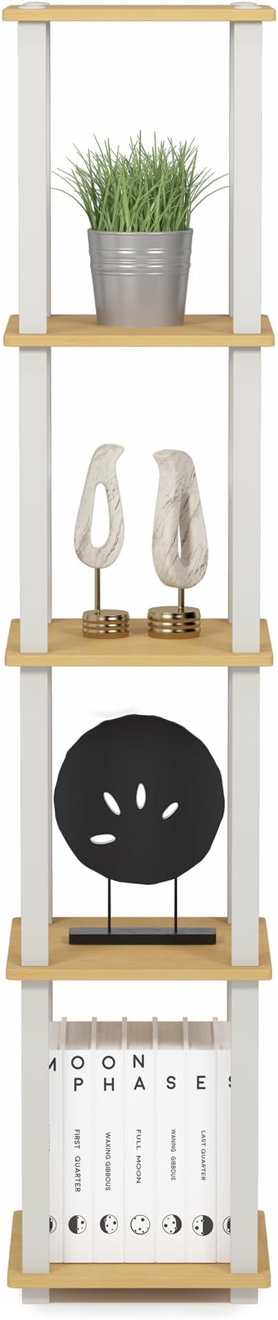 FURINNO Turn-S-Tube 5-Tier Corner Square Rack Display Shelf, Beech/White - Image 4