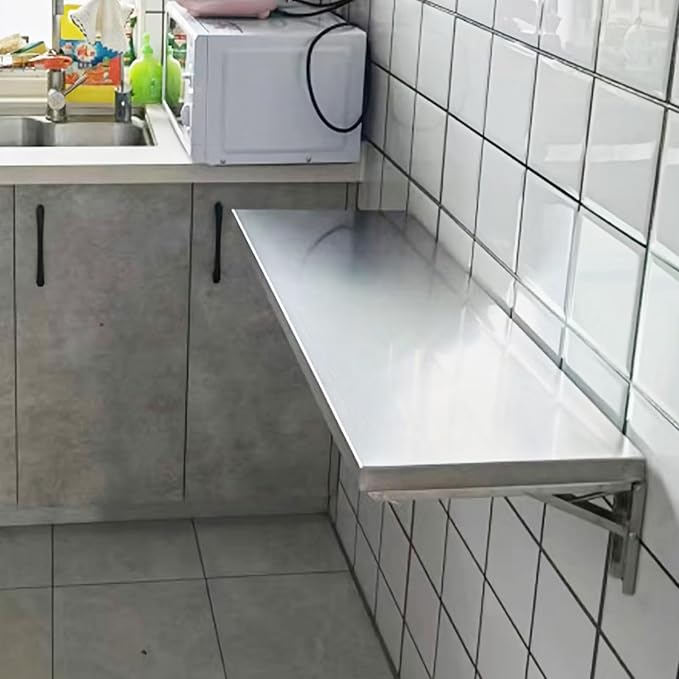 Wall Mounted Folding Table, 304 Stainless Steel Wall Folding Desk, Floating - Image 8