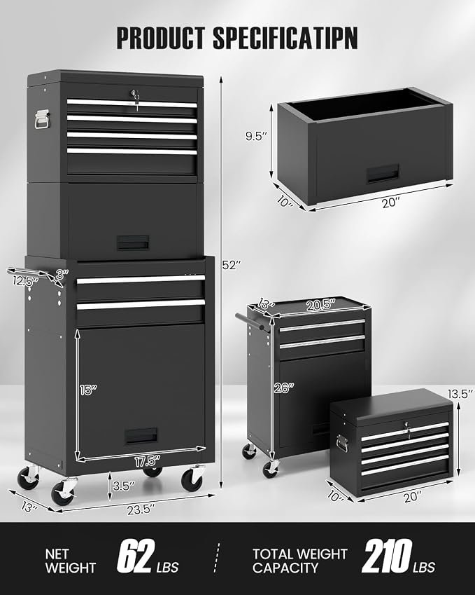 Goplus 6 Drawers Tool Chest, Rolling Metal Tool Box - Image 2