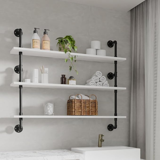 HDDFER Industrial Pipe Shelving Rustic White Pipe Wall Shelves Industrial - Image 7